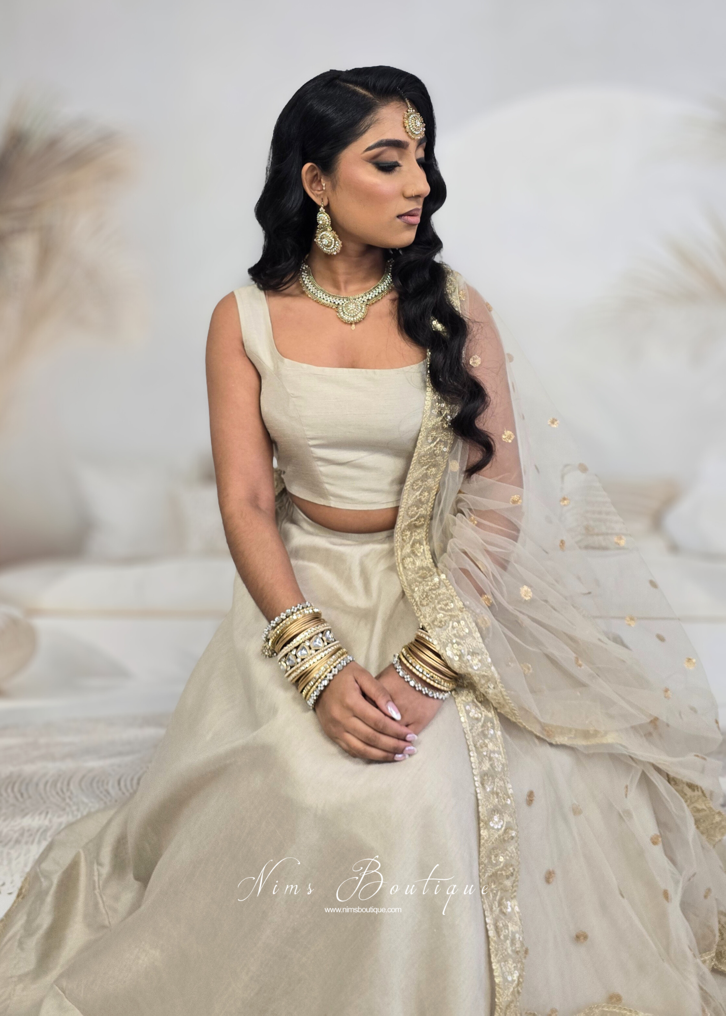 Saloni Sleeveless Champagne Raw Silk Blouse (4-20)