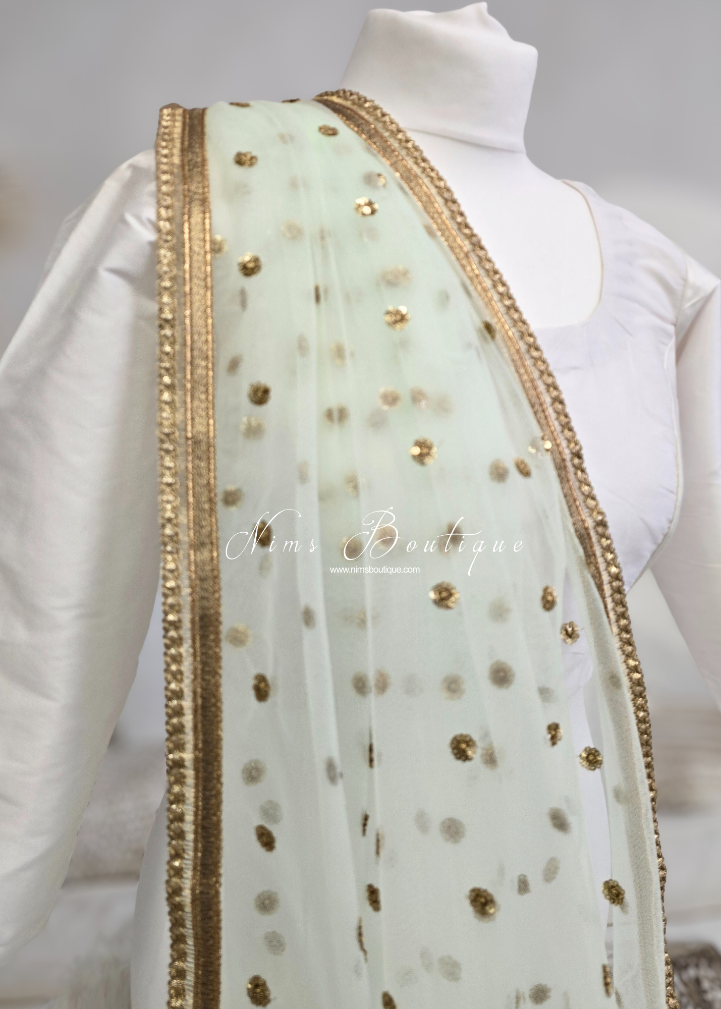 Luxury Light Mint Green Net Sequin Dupatta/Chunni (LNS7)