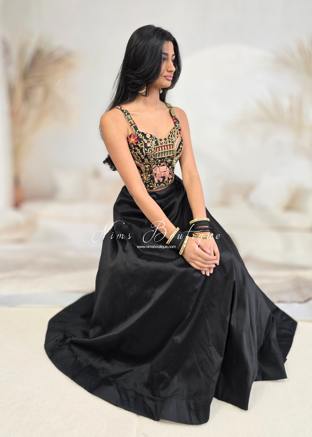 Elephant Black Embroidered Strap Blouse (4-16)