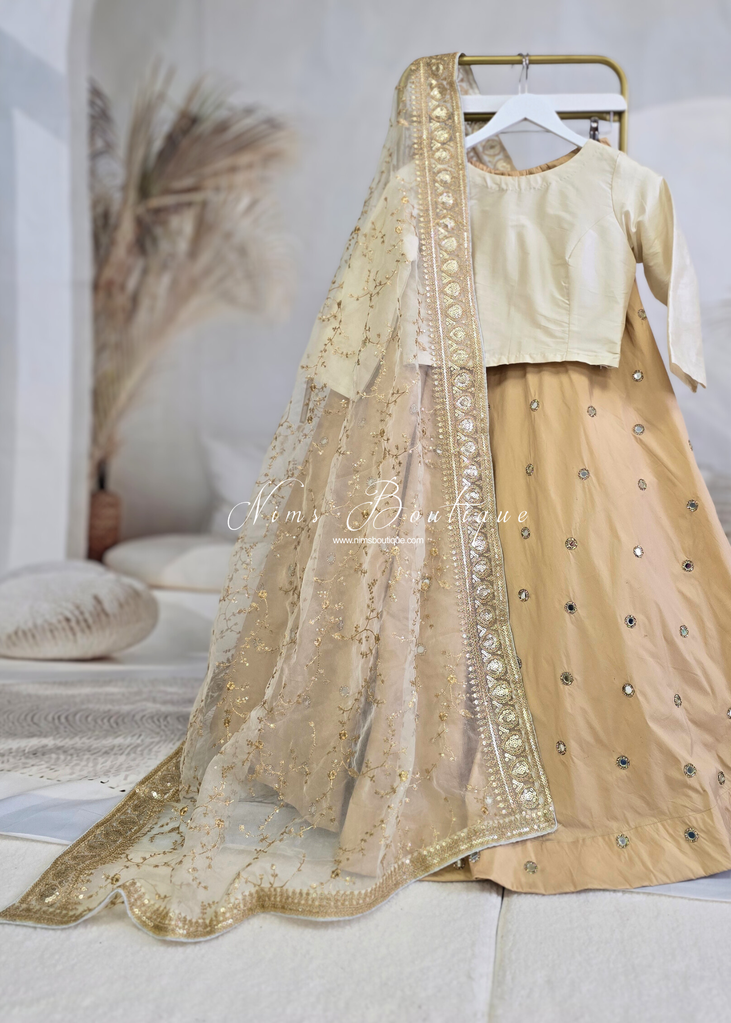 Mahi Luxury Light Gold Organza Embroidered Dupatta/Chunni