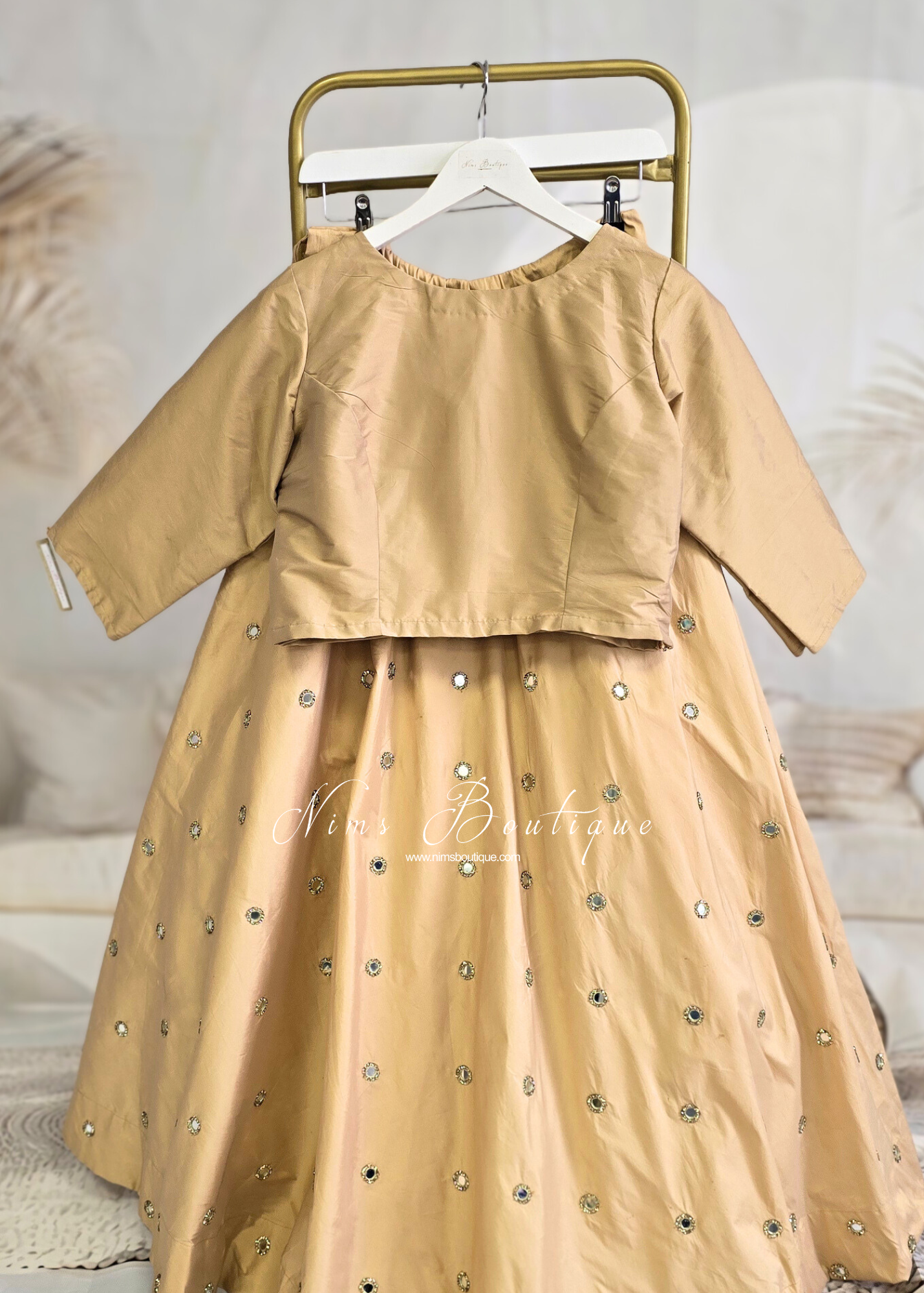 Gold Silk High Neck Blouse with sleeves (10-24)