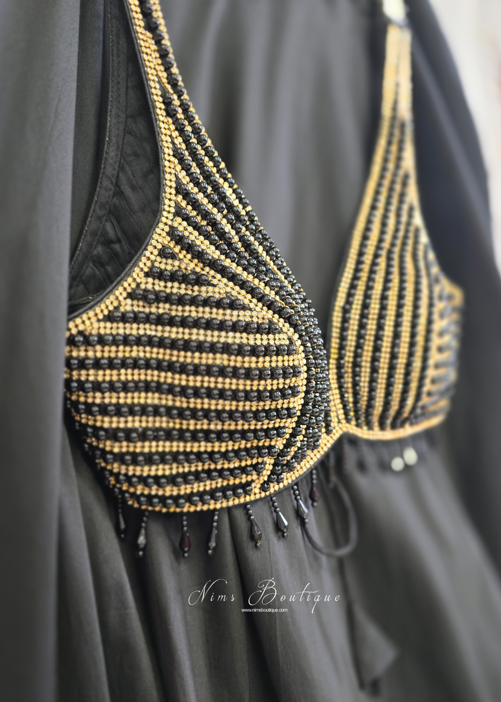 Giselle NB Luxury Black Gold Bead Blouse (one size)