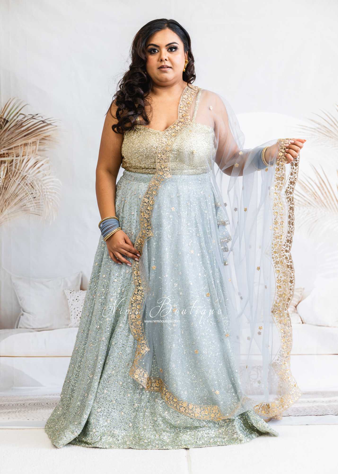Luxury Grey Net Sequin Scallop Edge Dupatta/Chunni (SE1) Nims Boutique Luxury Grey Net Sequin Scallop Edge Dupatta/Chunni (SE1) Nims Boutique