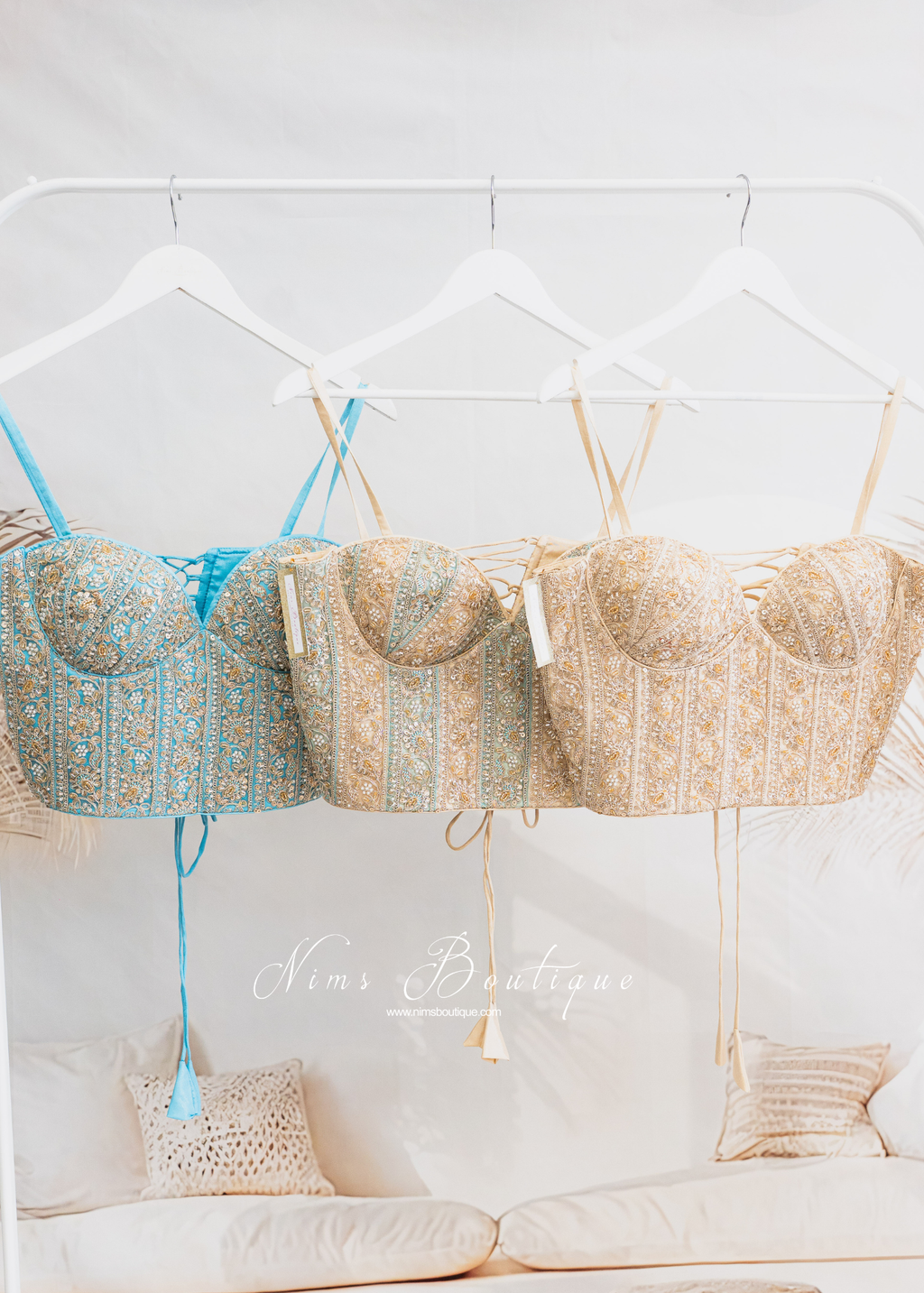 Maria Luxury Blue & Gold Embroidered Corset Blouse (one size)