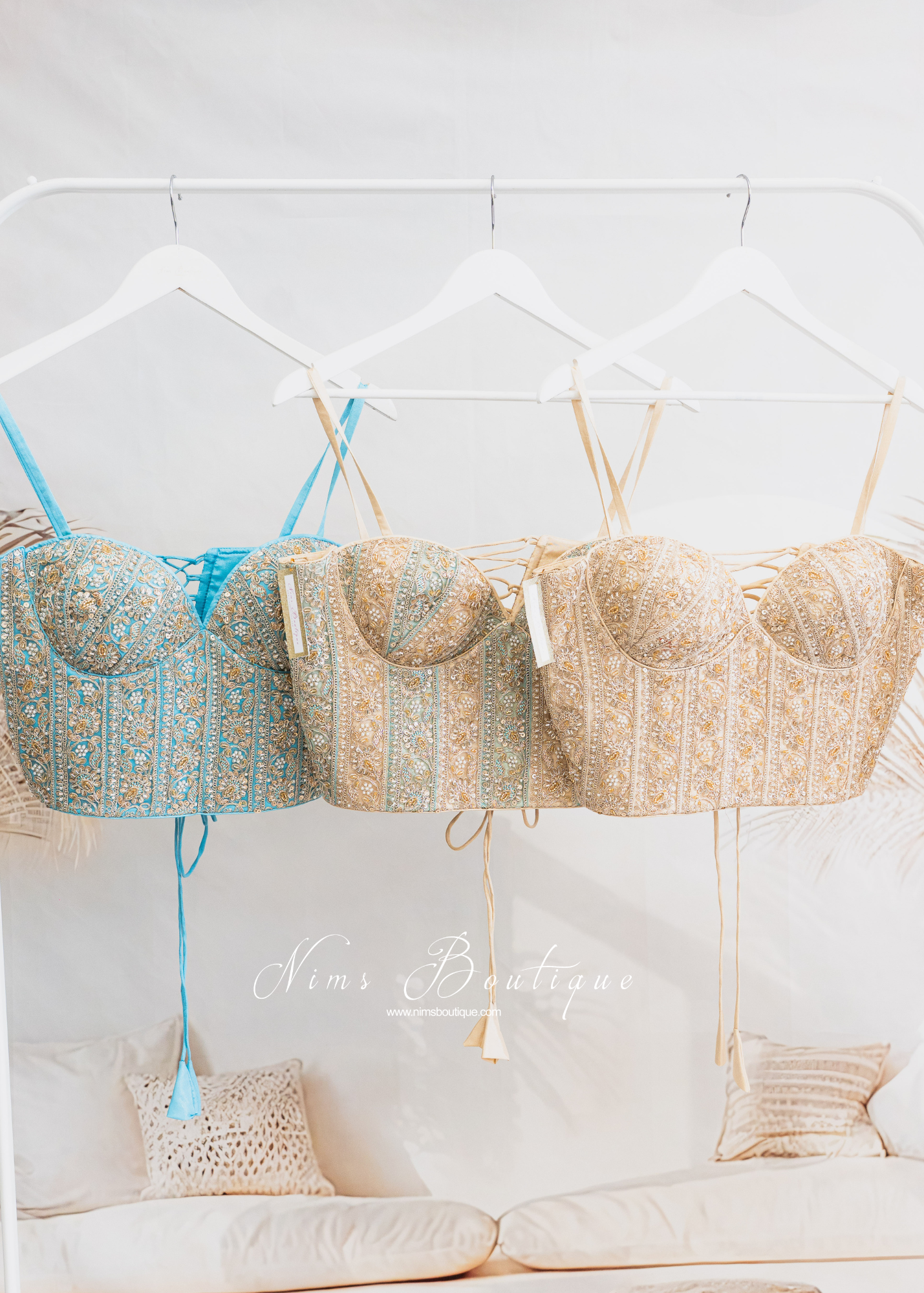 Maria Luxury Blue & Gold Embroidered Corset Blouse (one size)