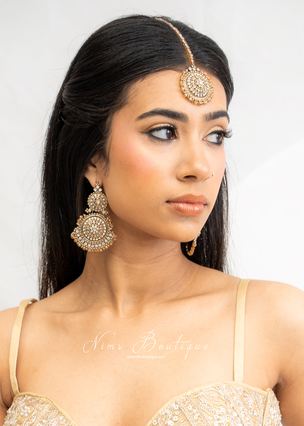 Royal Gold Tikka & Earrings Set with Clear Stone