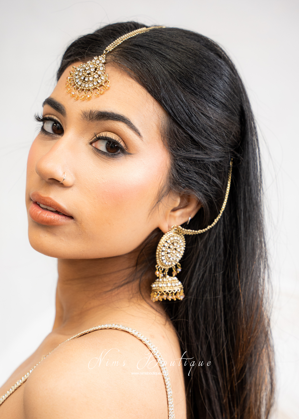 Royal Antique Gold & Clear Stone Tikka Set