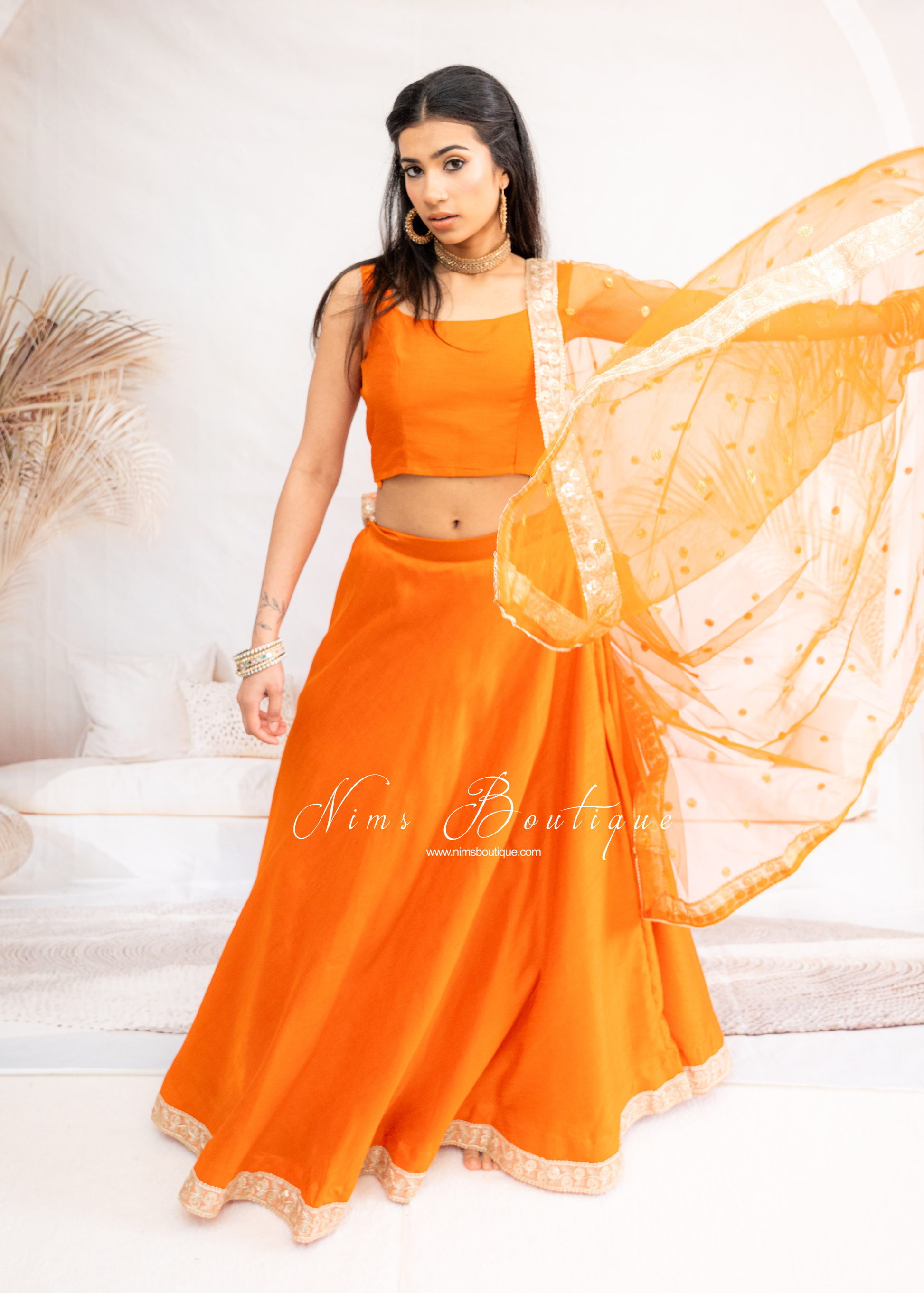 Saloni Sleeveless Orange Raw Silk Blouse (4-20)