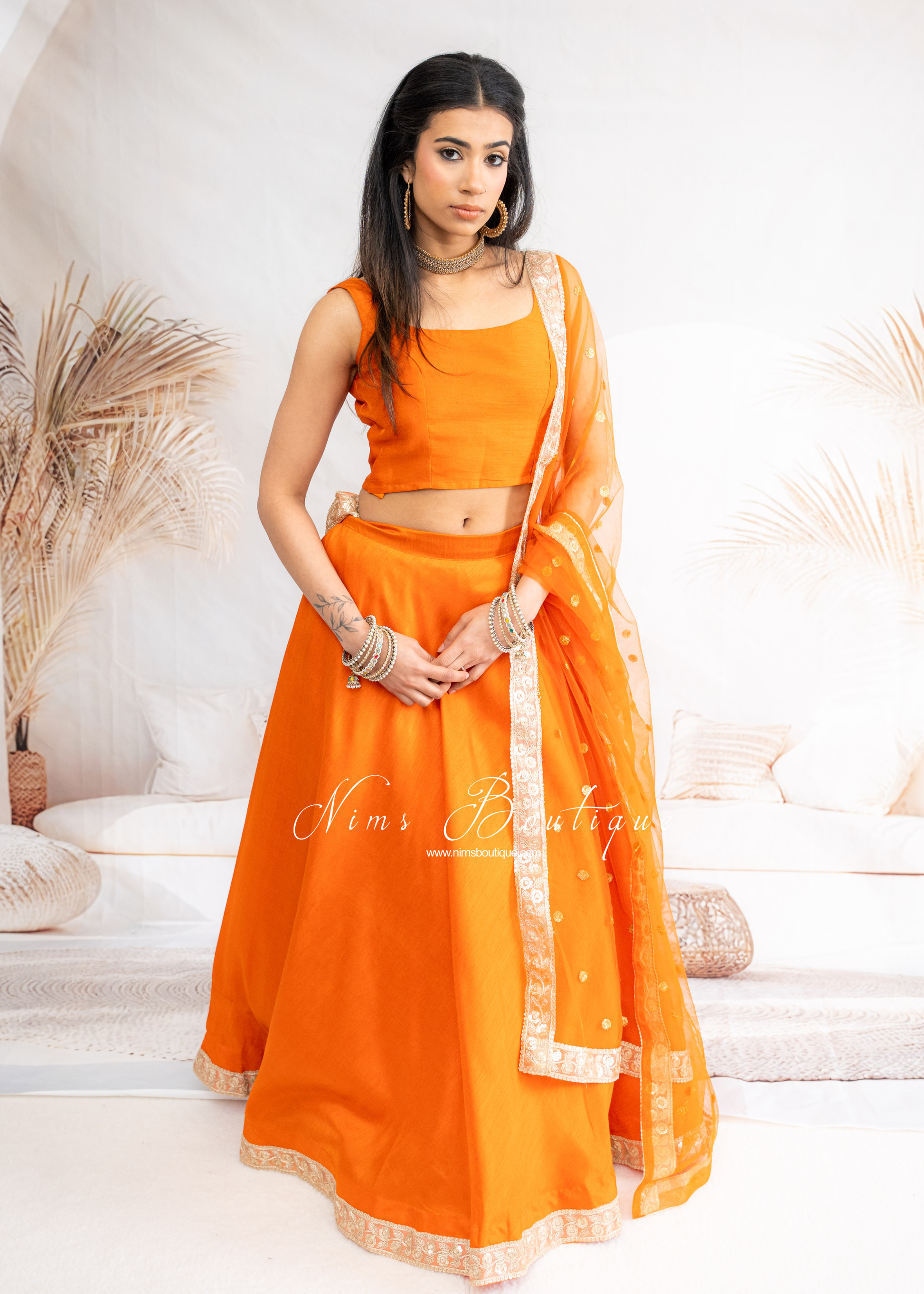 Saloni Readymade Orange Raw Silk skirt/lehnga (sizes 4-20)