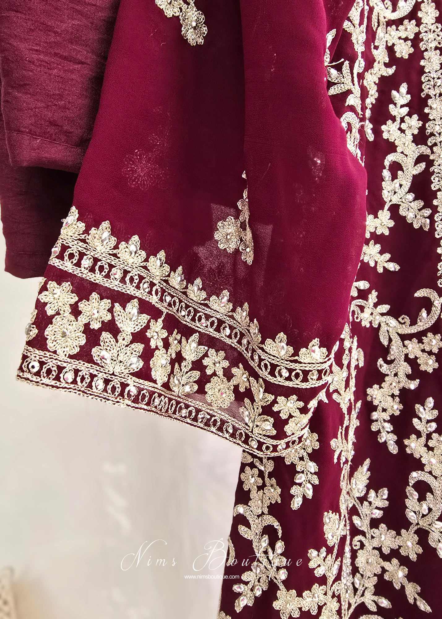 Maroon/Wine Embroidered Trouser Suit (size 16)