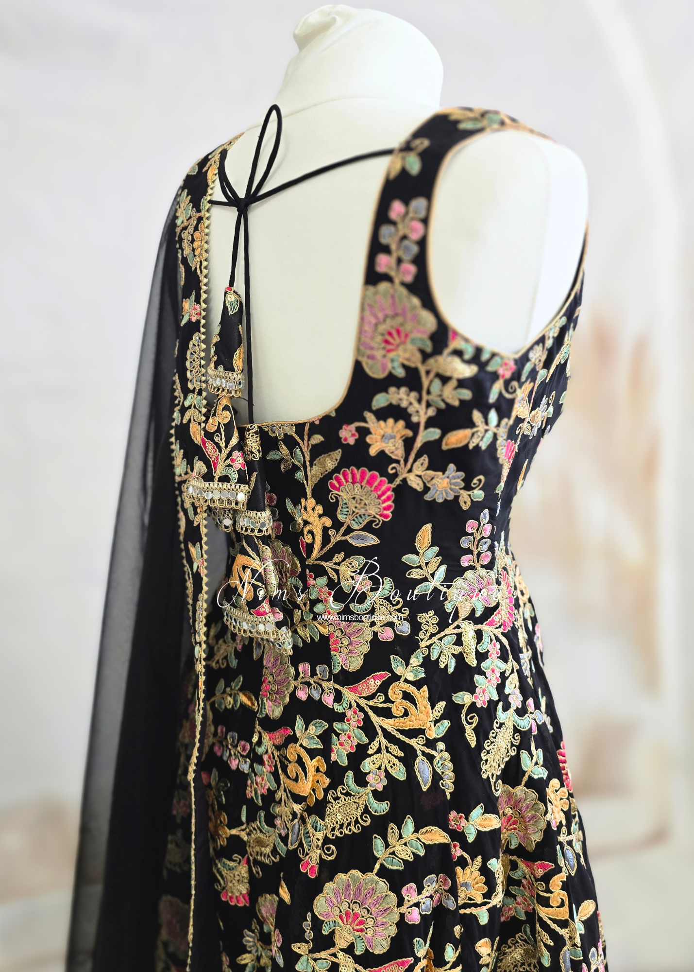 Amrita Luxury Black Multicolour Anarkali Suit with Pajami (size 4-16)