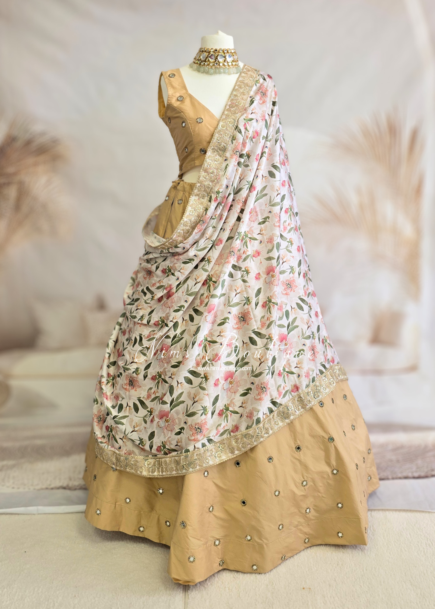 Olivia Satin Print Dupatta/Chunni sequin edging