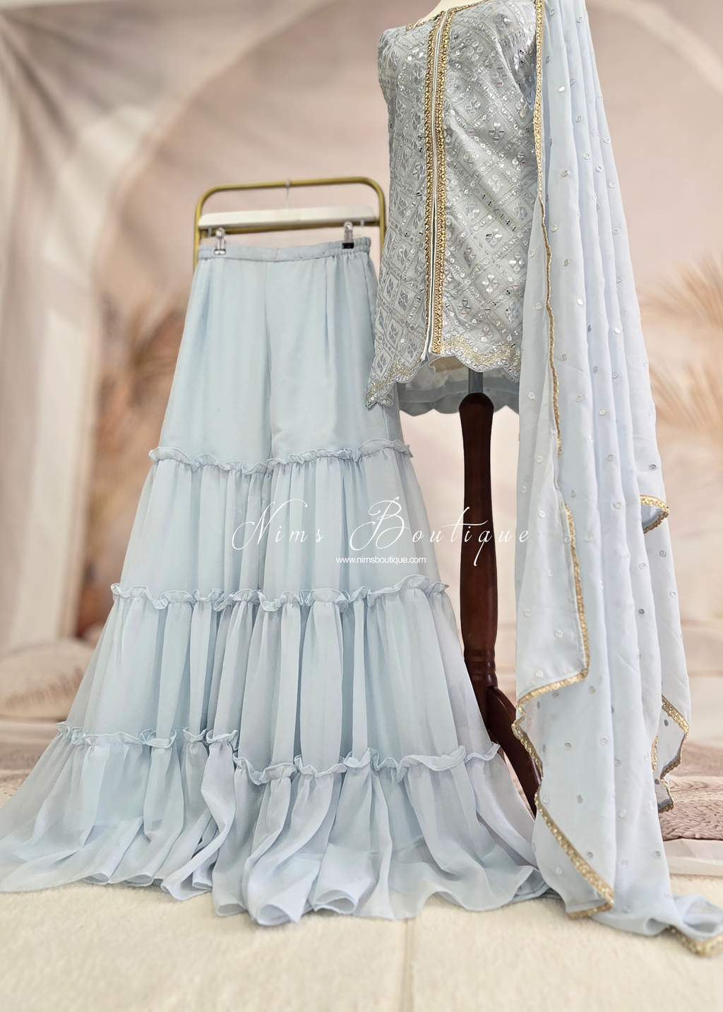 Light Blue Thread Embroidered Gharara Suit (size 12)