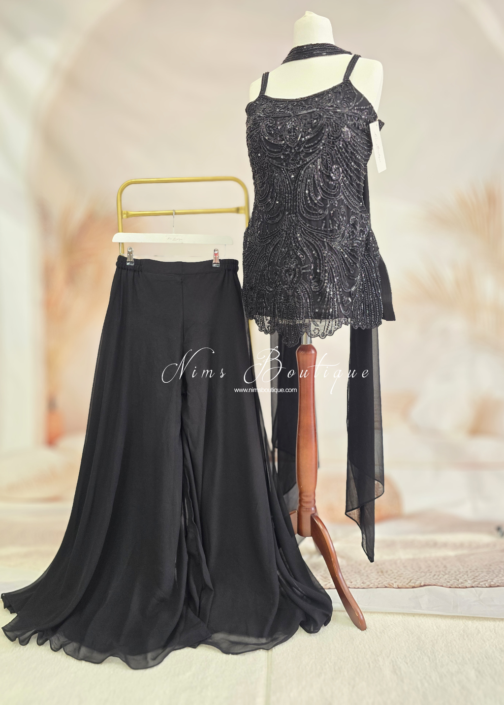 Luxury Black Beaded Sharara Suit (size 10-12)