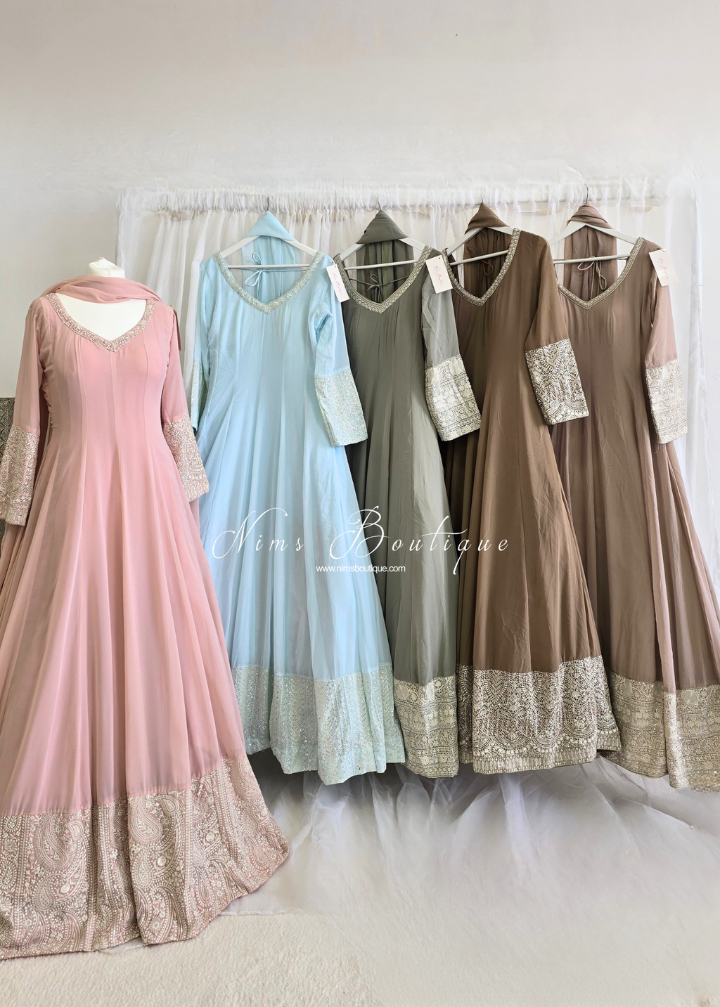 Pastel Long Embroidered Gown (size 10-12)