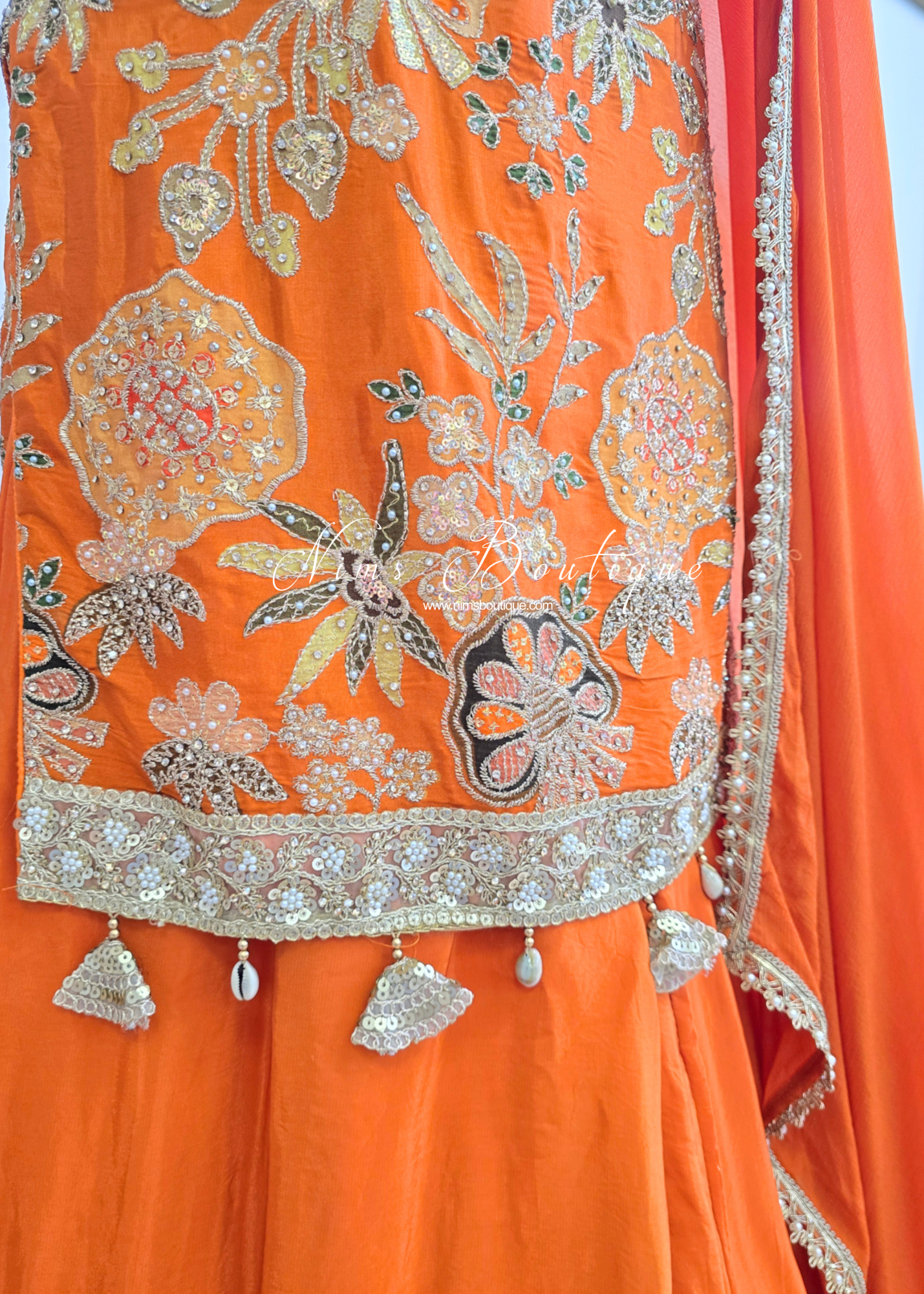 Orange Multicolour Embroidered Sharara Suit (Size 10-12)