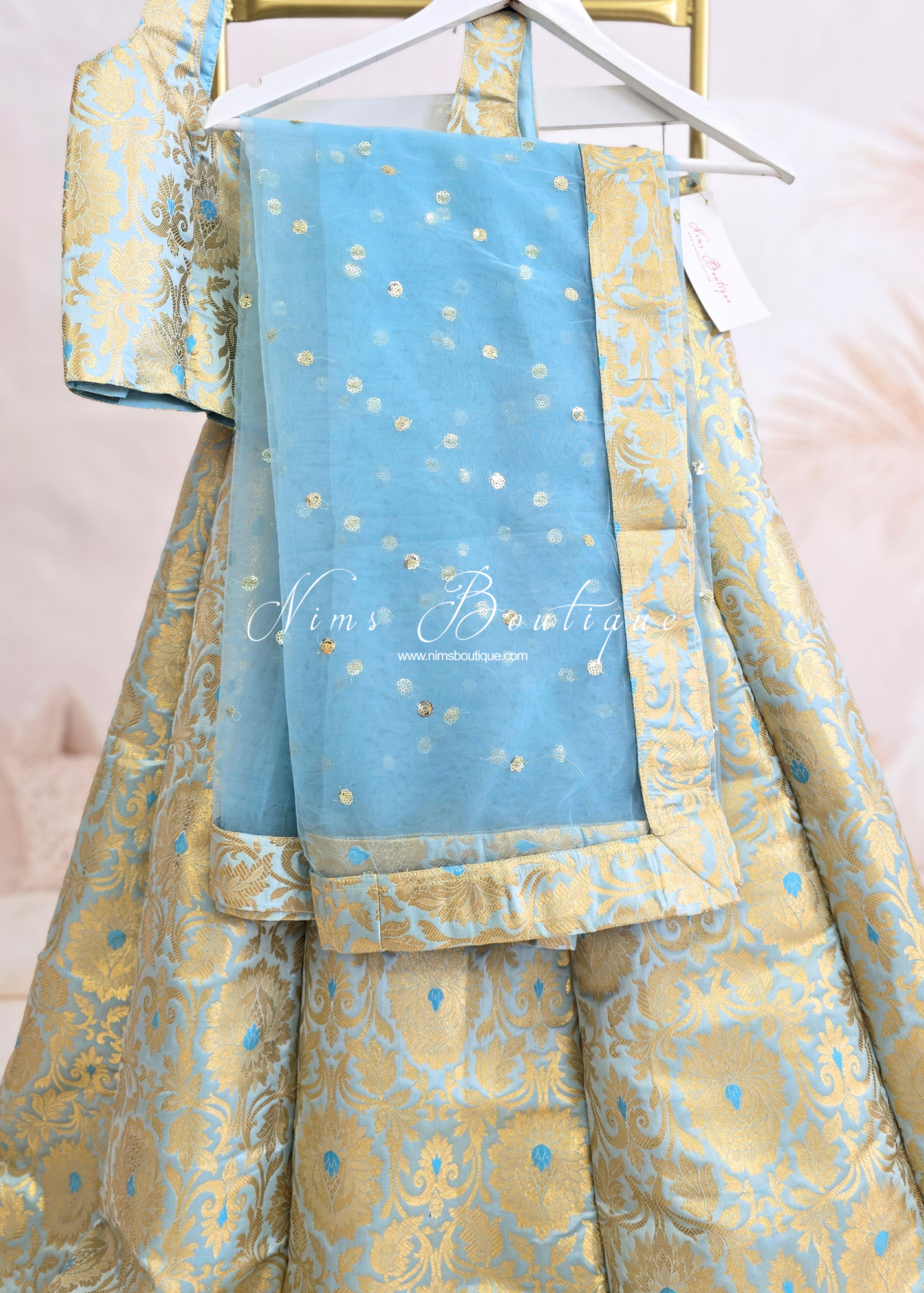 Jasmine Powder Blue Brocade & Net Sequin Dupatta/Chunni
