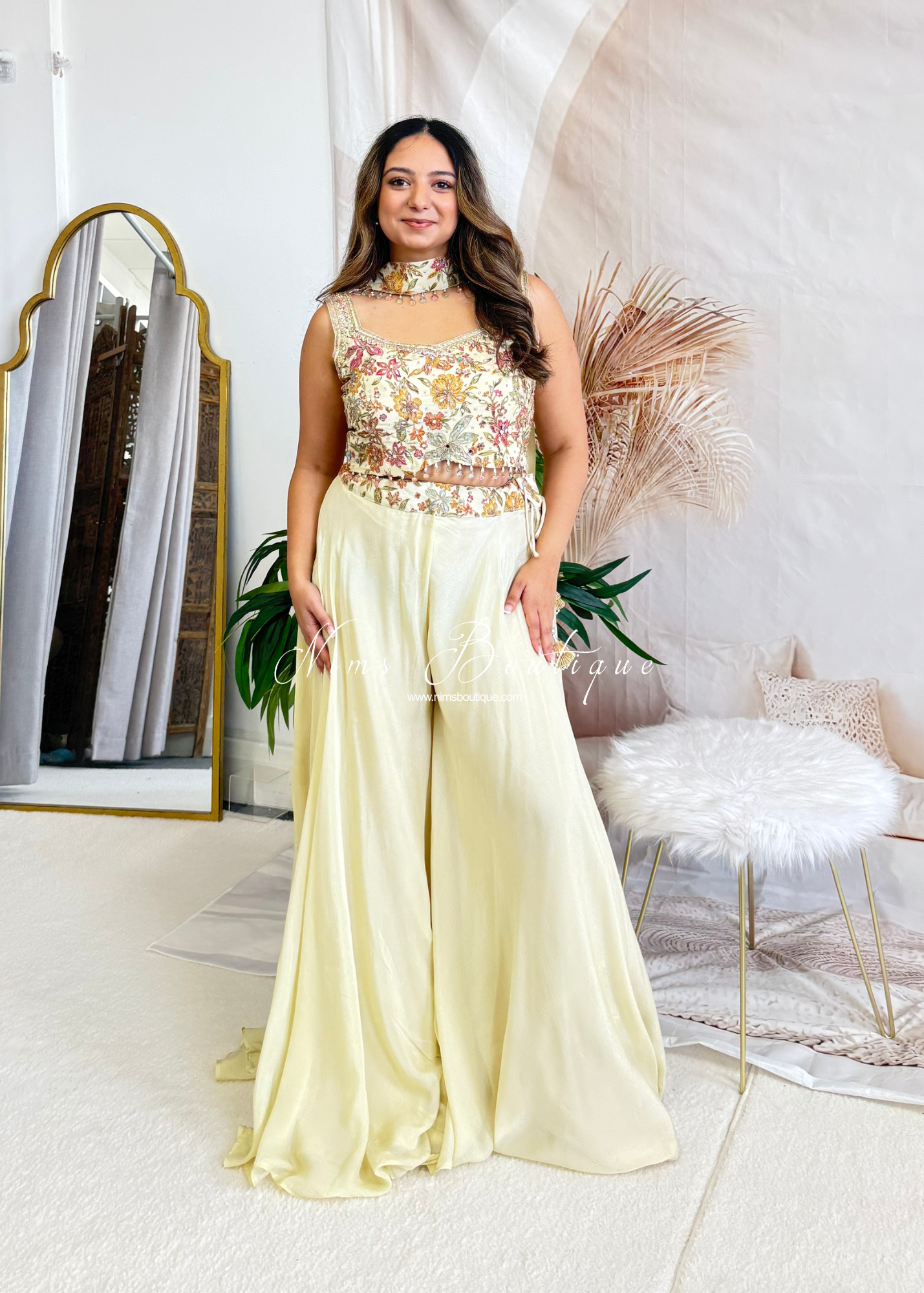 Pastel Embroidered Top and Trouser Suit (size 12)