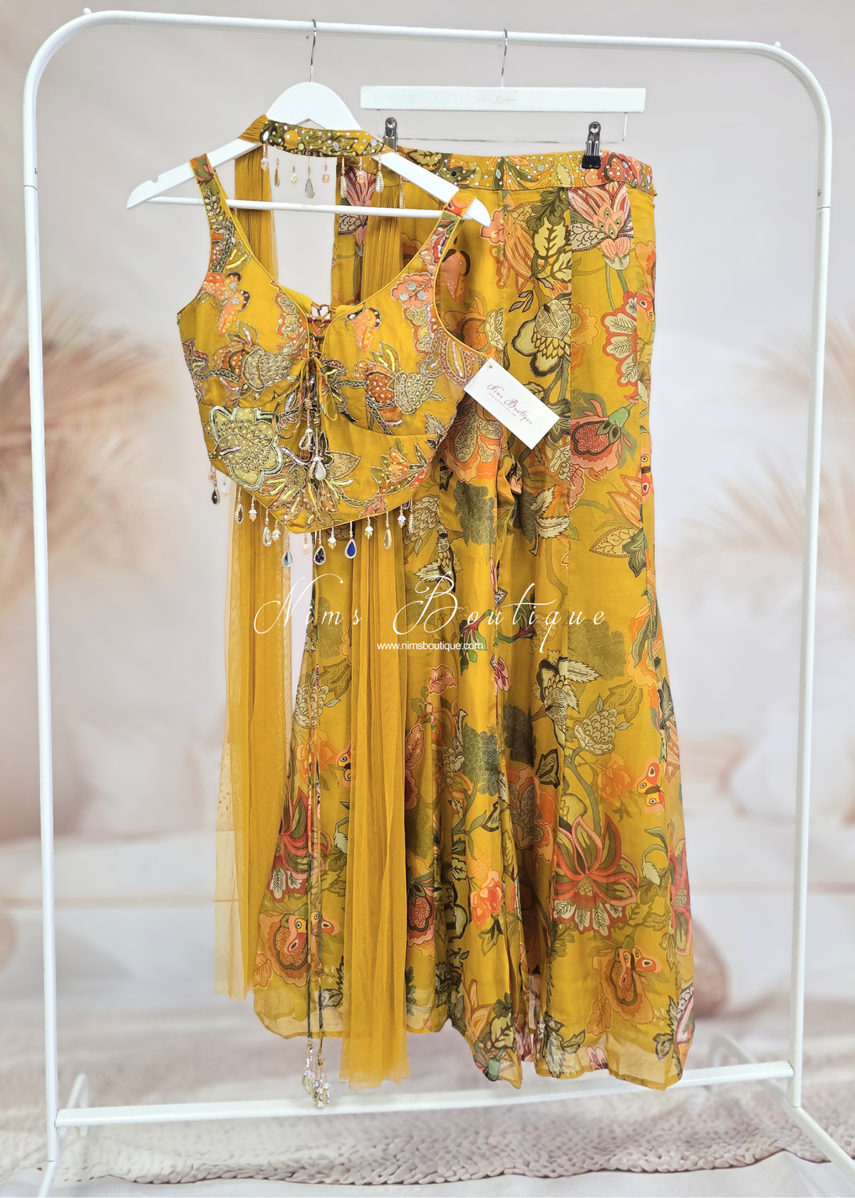 Mustard Floral & Mirror Detail Gharara Suit (size 10-12)