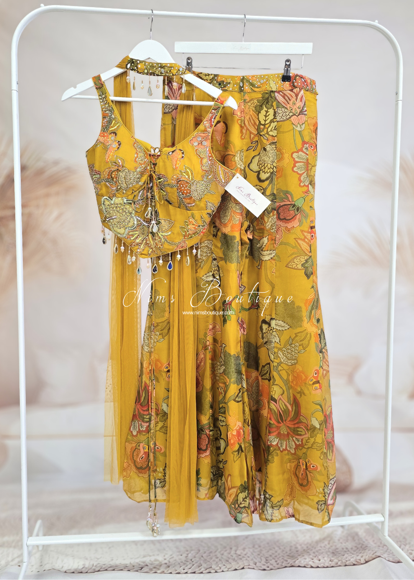Mustard Floral & Mirror Detail Gharara Suit (size 10-12)
