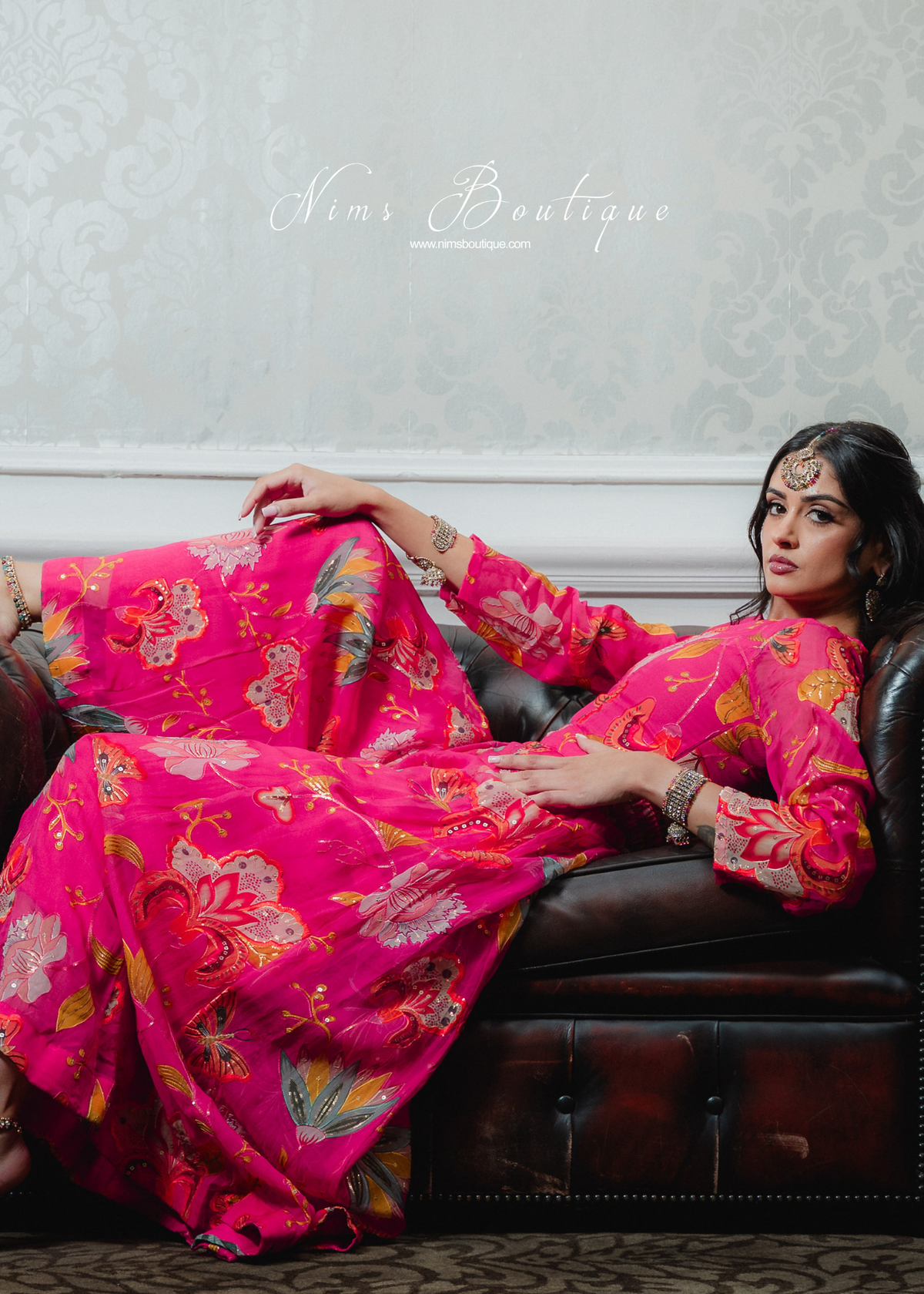 Lillianna Hot Pink Floral readymade trousers (size 4-22)
