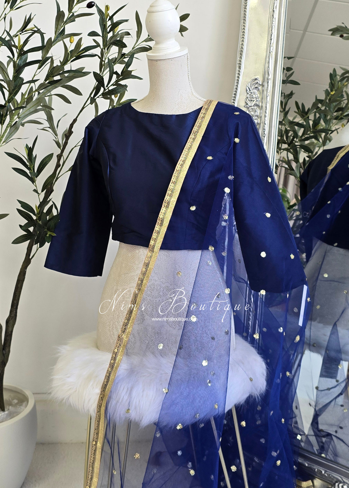 NB Navy Blue Net Sequin Dupatta/Chunni