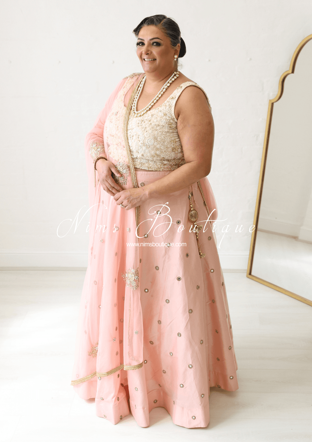 Nims Boutique Rani Luxury Peach Mirror readymade skirt/lehnga sizes 4-22