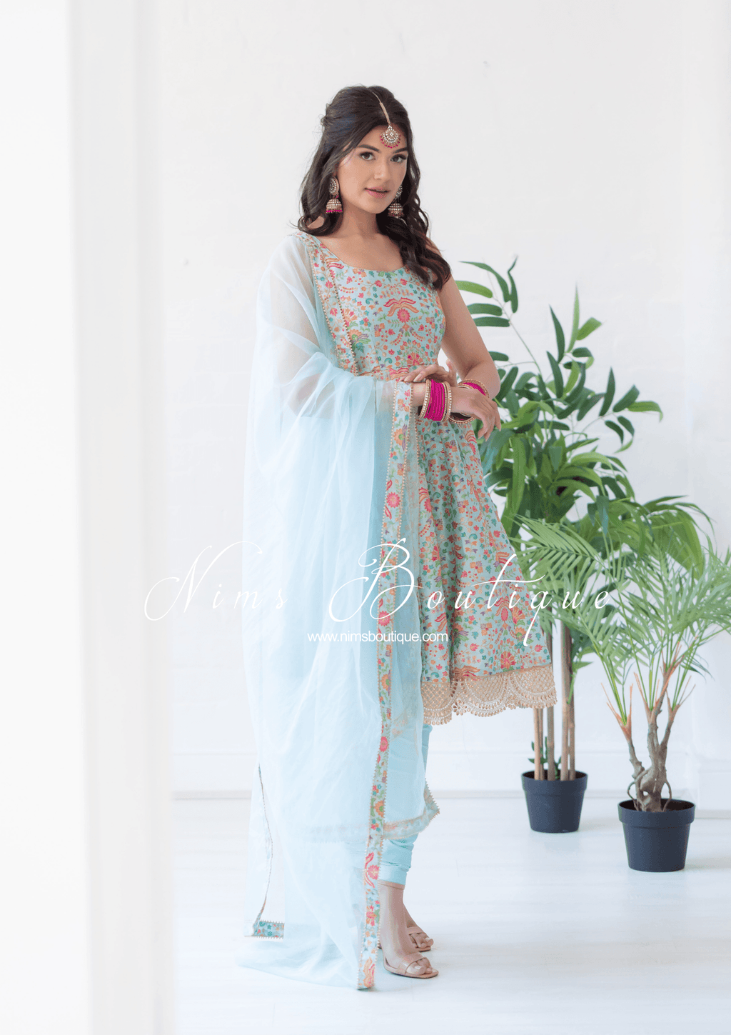 Nims Boutique Mia Blue & Multicolour Frock Pajami Suit sizes 4-16