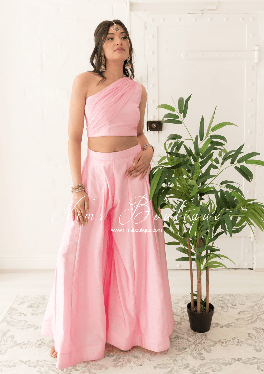 Nims Boutique Arya Baby Pink Flared Trousers sizes 4-16