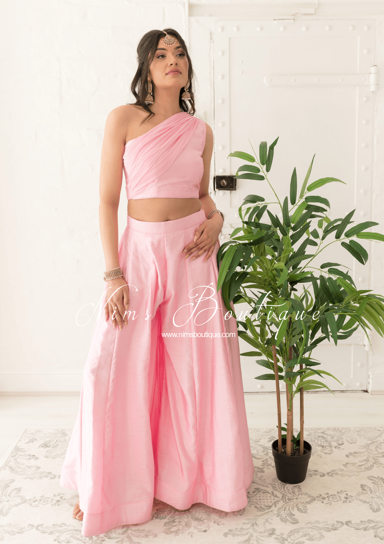 Nims Boutique Arya Baby Pink Luxury One Shoulder & Dupatta blouse 6-14