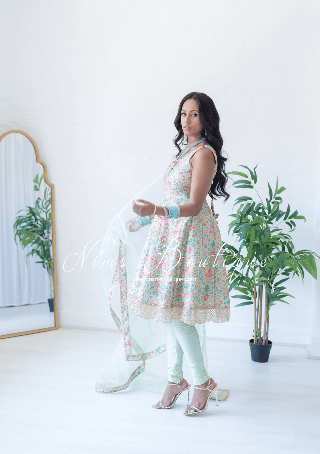 Nims Boutique Mia Mint Green & Multicolour Frock Pajami Suit sizes 4-22