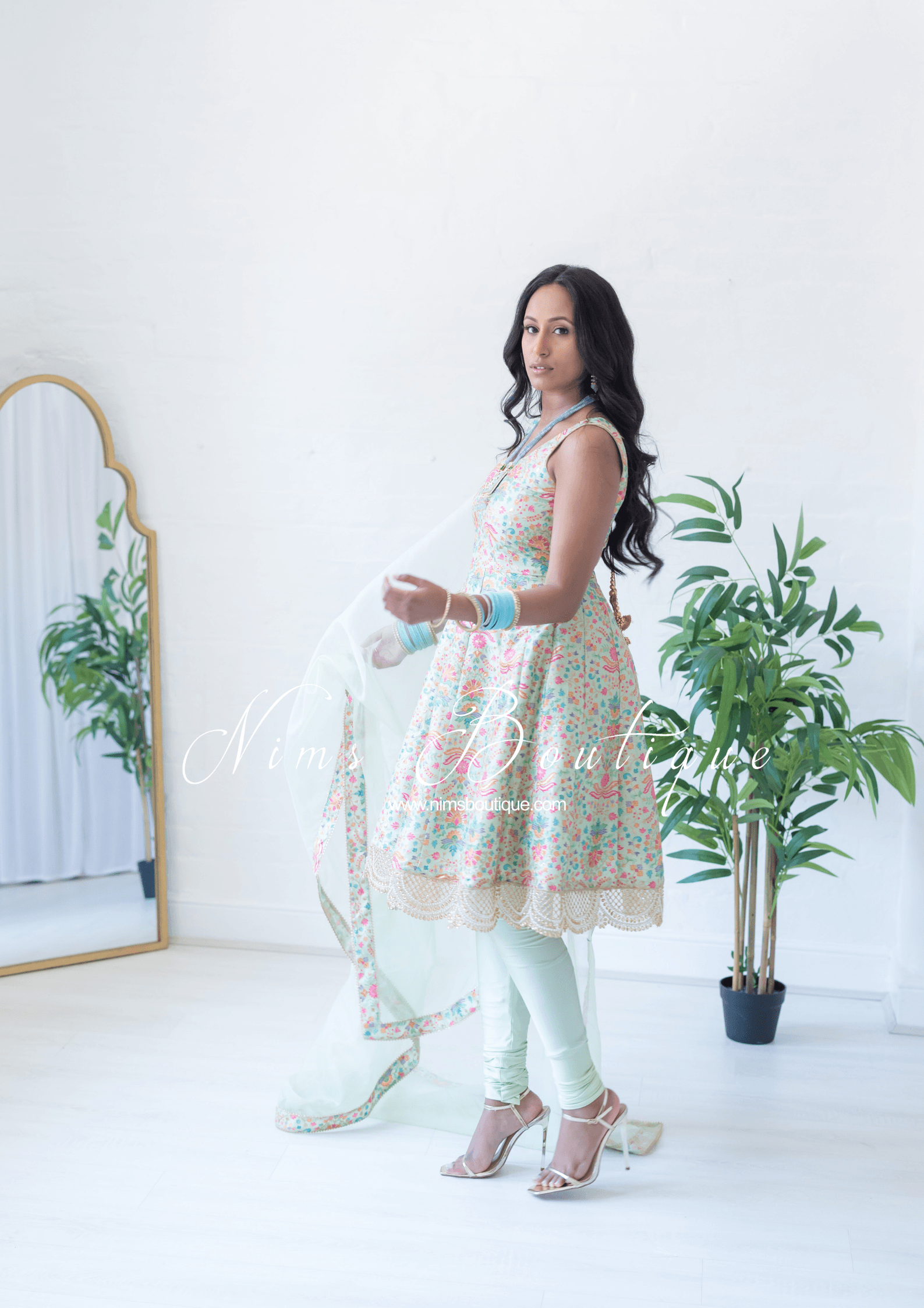 Nims Boutique Mia Mint Green & Multicolour Frock Pajami Suit sizes 4-22