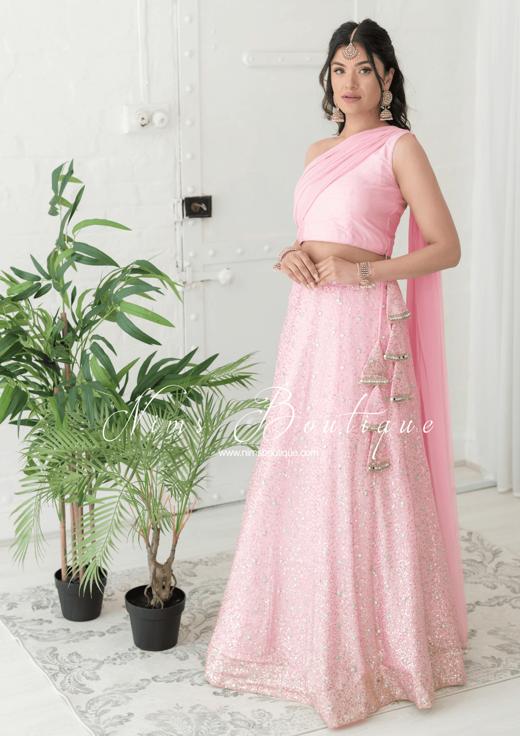 Nims Boutique Arya Baby Pink & Gold Sequin Luxury Skirt sizes 4-14