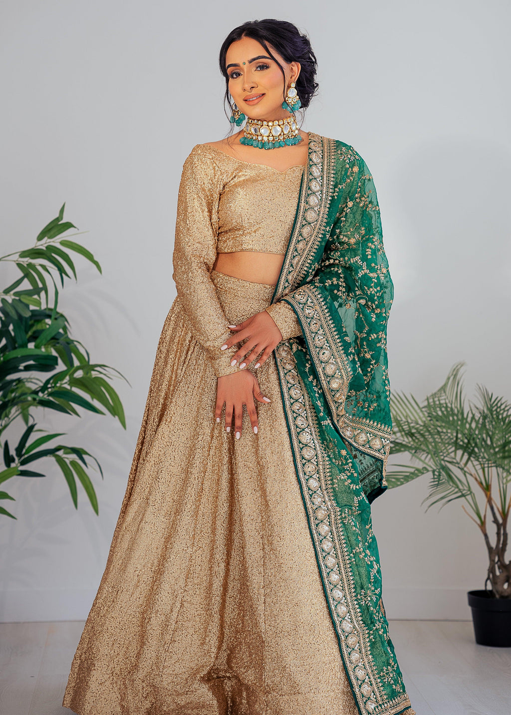 Nims Boutique Mahi Luxury Dark Green Organza Embroidered Dupatta/Chunni