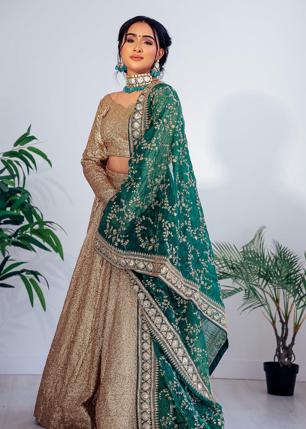 Nims Boutique Mahi Luxury Dark Green Organza Embroidered Dupatta/Chunni