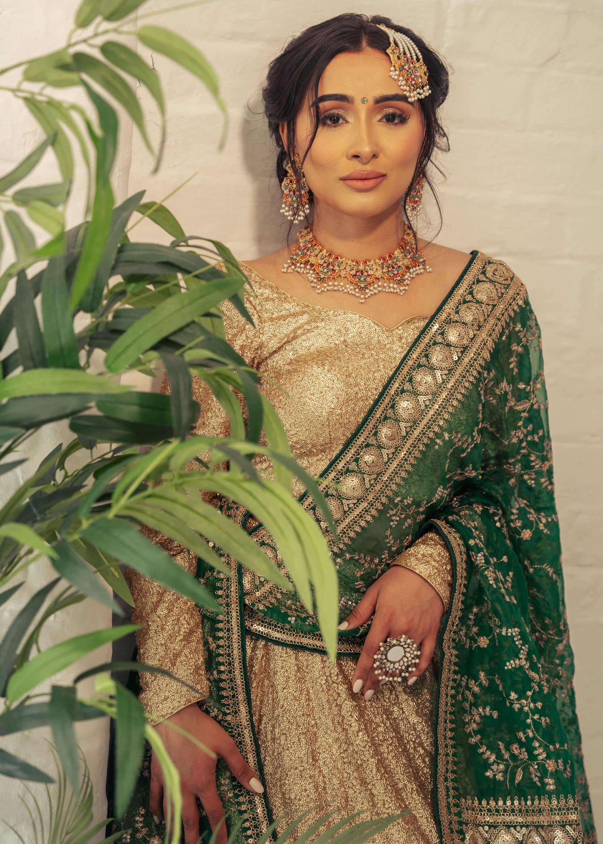 Nims Boutique Mahi Luxury Dark Green Organza Embroidered Dupatta/Chunni