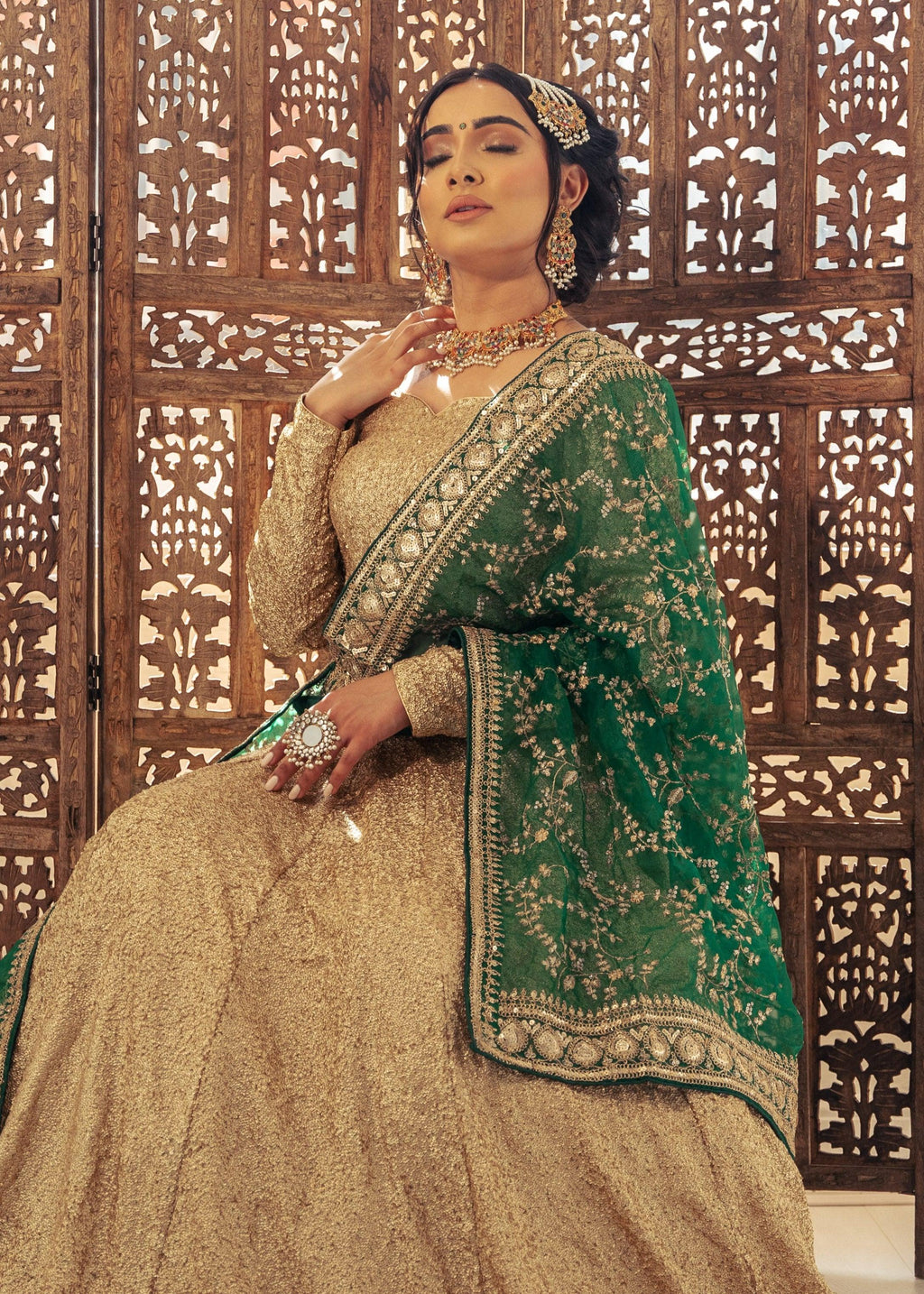 Nims Boutique Mahi Luxury Dark Green Organza Embroidered Dupatta/Chunni