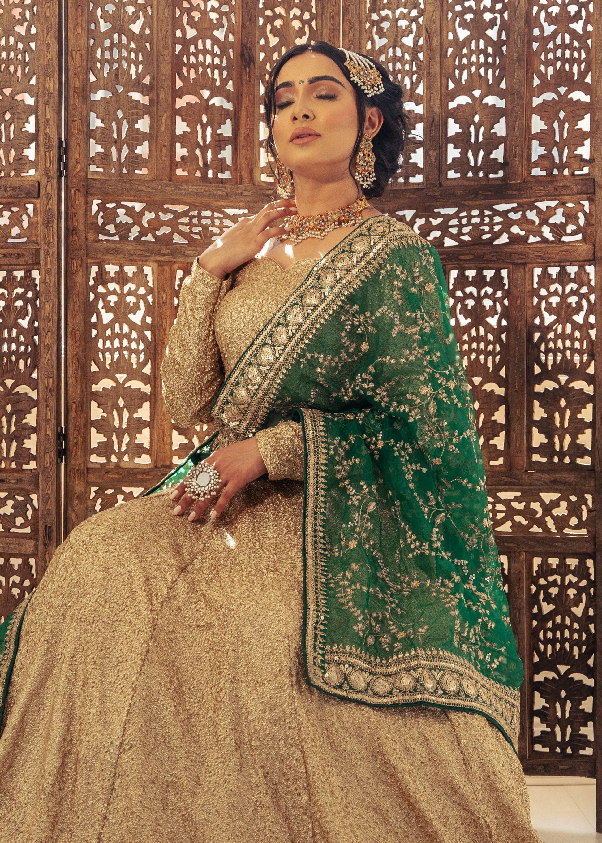 Nims Boutique Mahi Luxury Dark Green Organza Embroidered Dupatta/Chunni