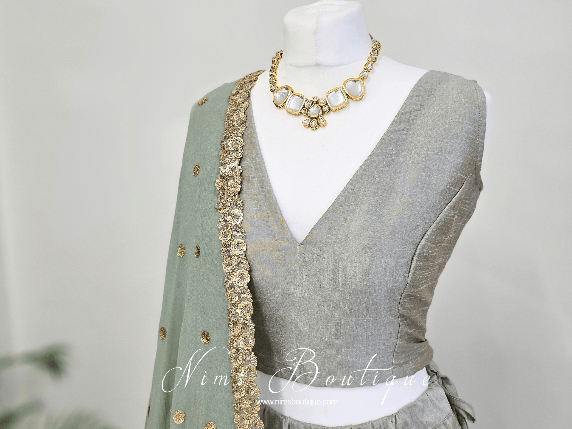 Nims Boutique Rupa Sage Grey Luxury Silk Blouse size 4-22