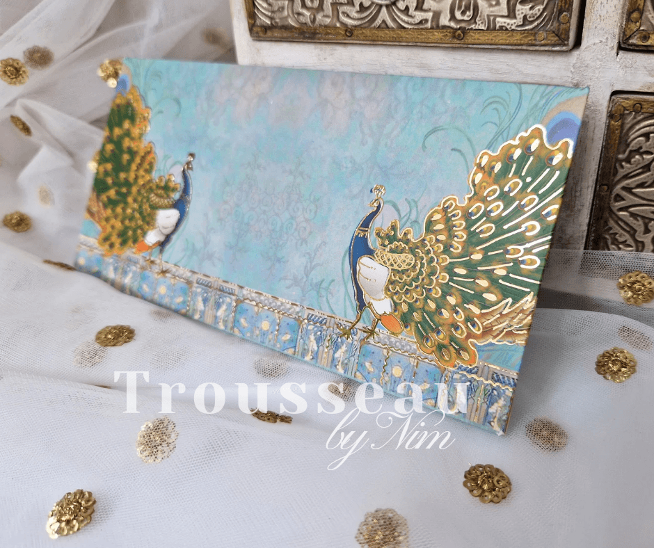 Nims Boutique Blue Peacock Foil Print Money Wallets