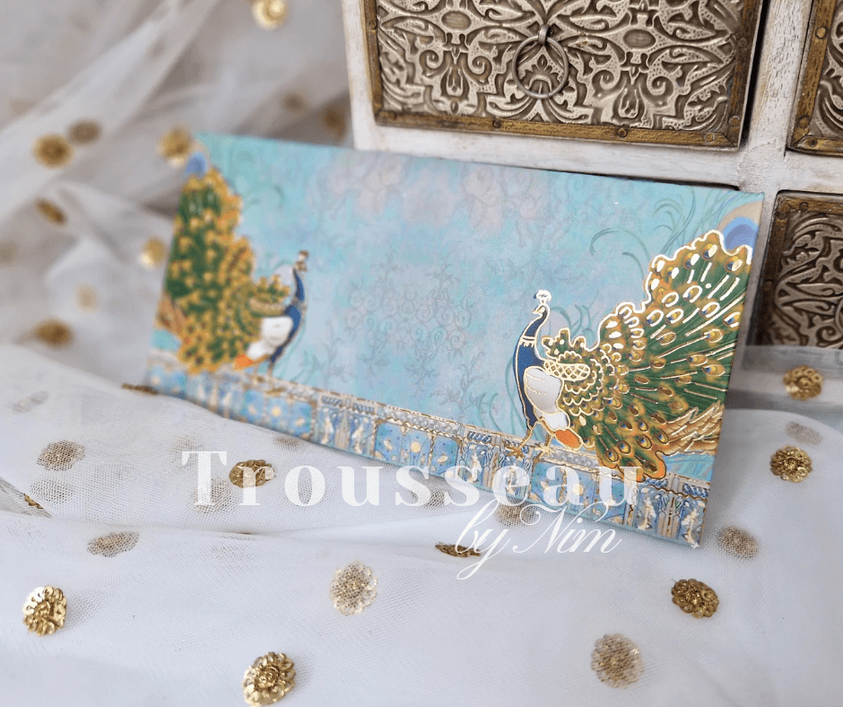 Nims Boutique Blue Peacock Foil Print Money Wallets