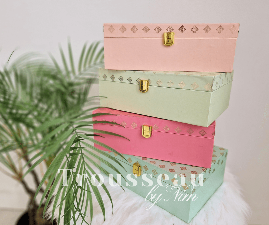 Nims Boutique Luxury Peach Pastel Foil Print Large Gift Box 4 colours
