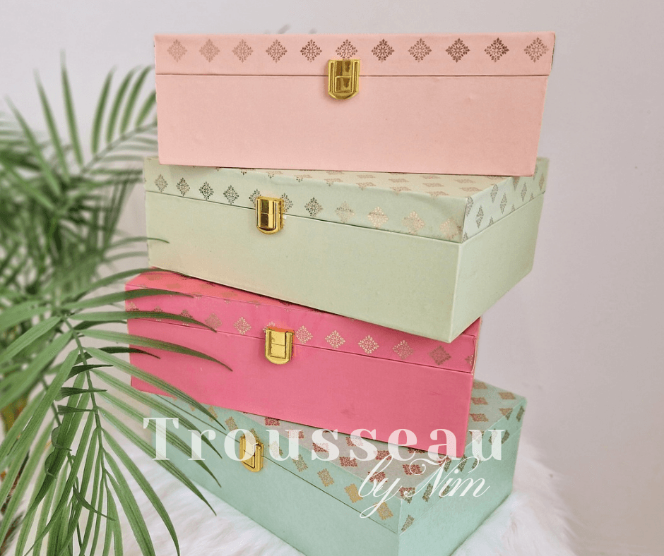 Nims Boutique Luxury Peach Pastel Foil Print Large Gift Box 4 colours