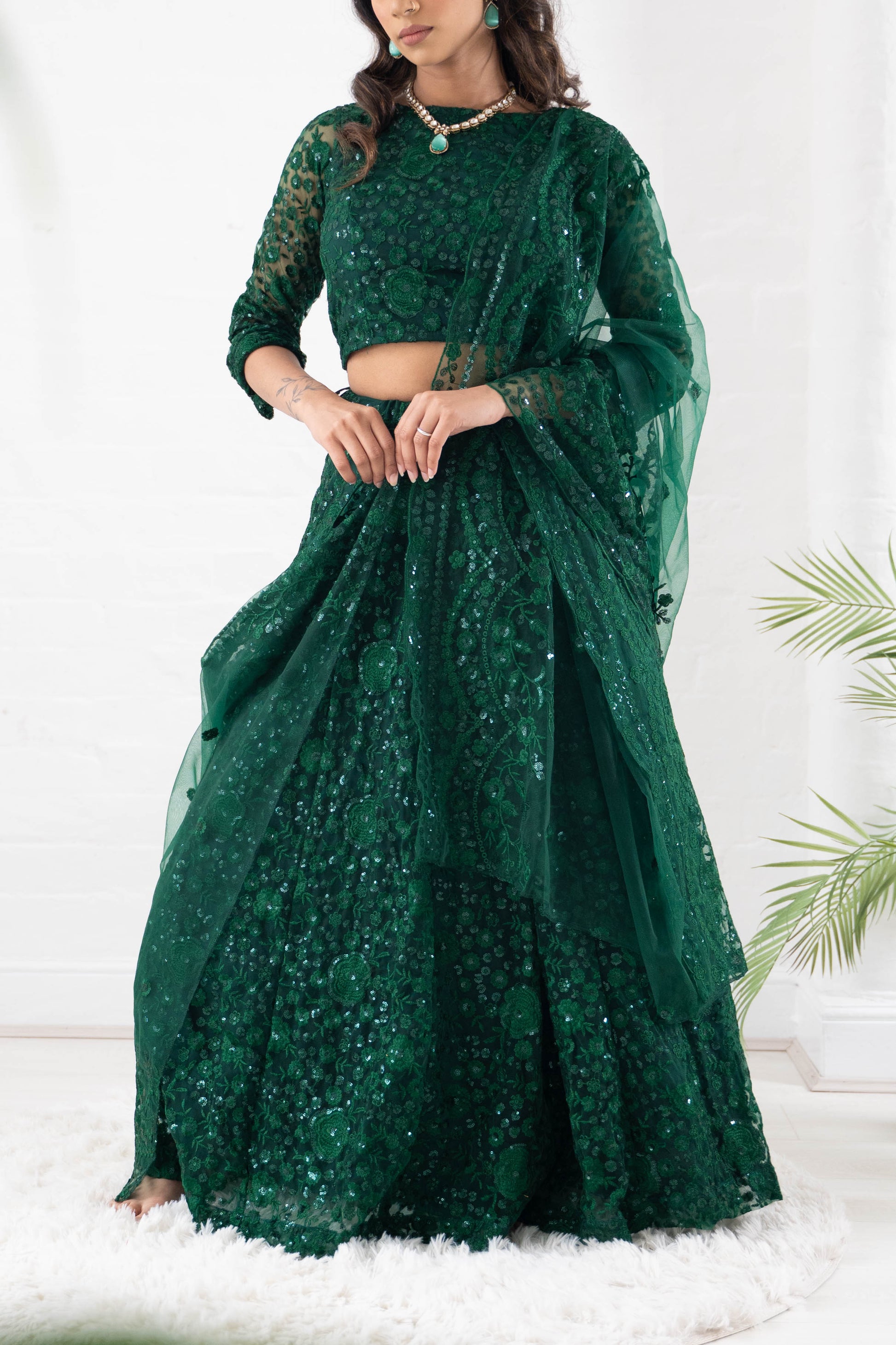 Ayesha Green Net Embellished Luxury Skirt (sizes 4-22)