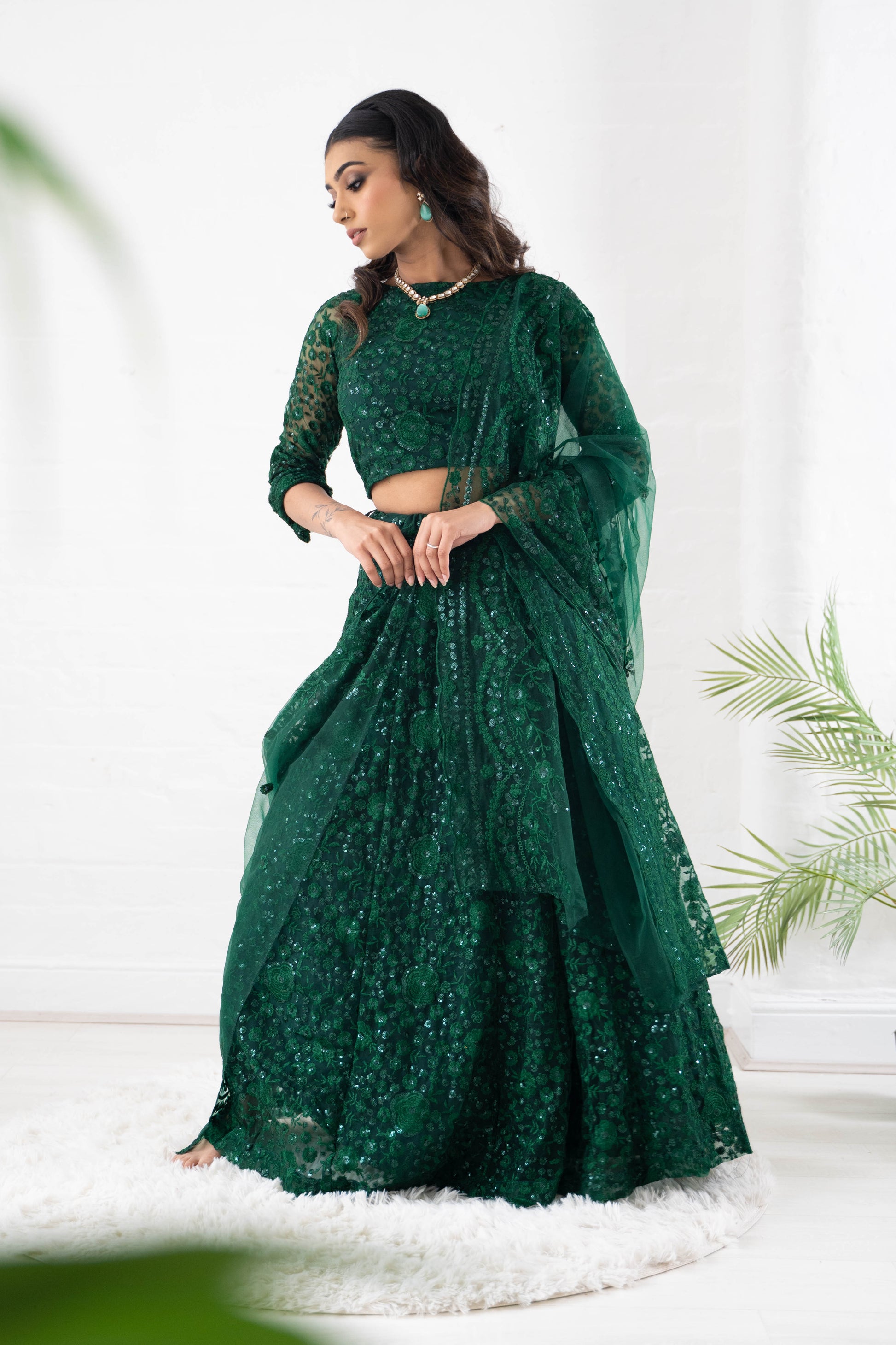 Ayesha Green Net Embellished Luxury Skirt (sizes 4-22)