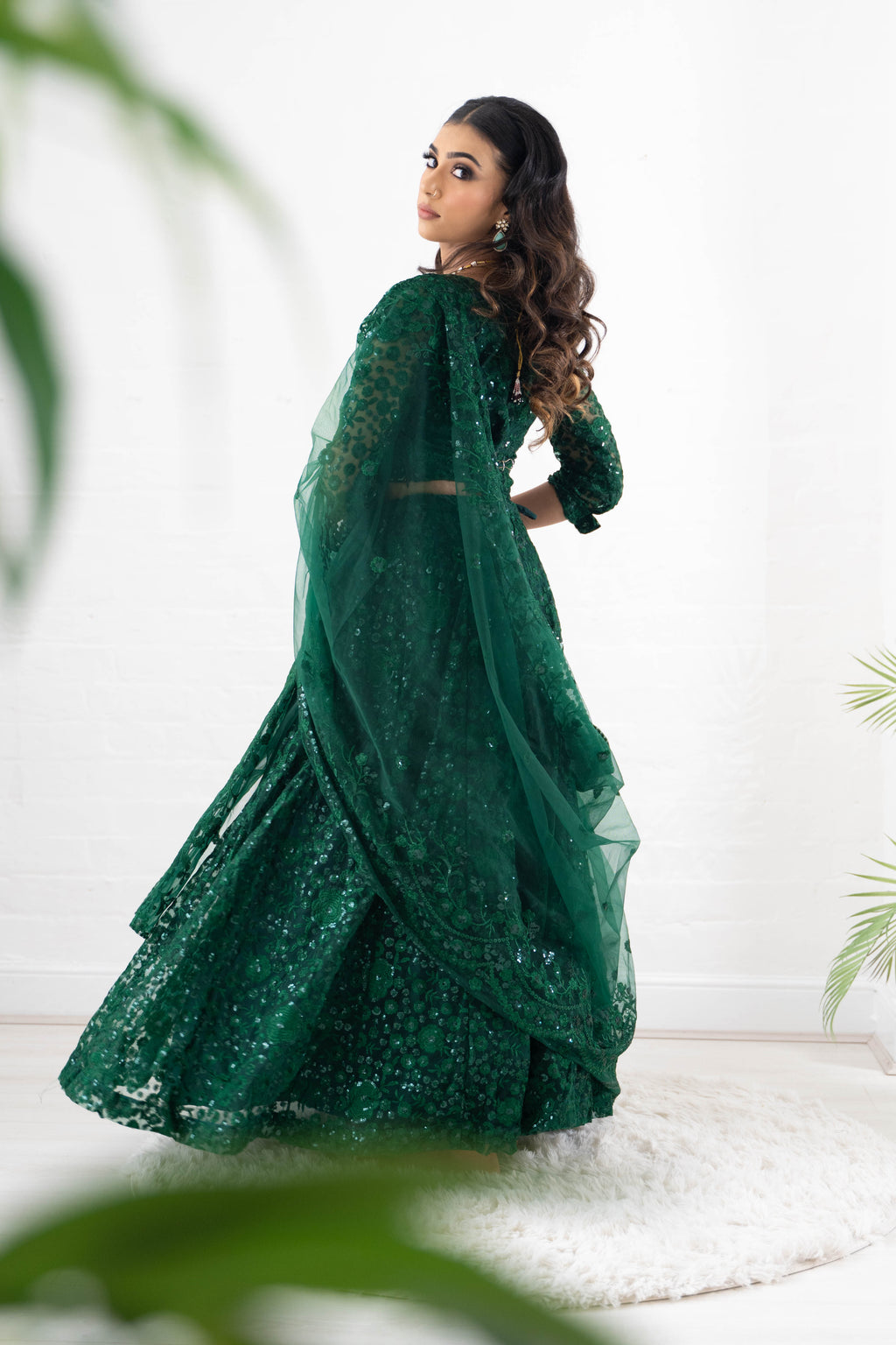 Ayesha Luxury Emerald Green Net Embroidered Dupatta/Chunni