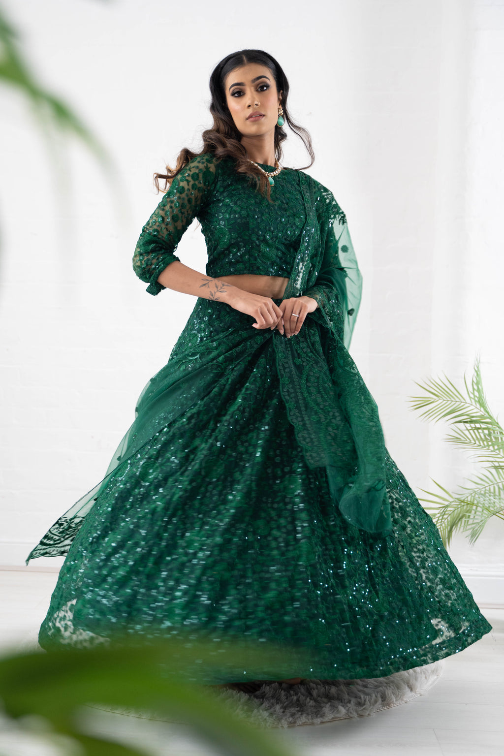Ayesha Green Net Embellished Luxury Skirt (sizes 4-22)