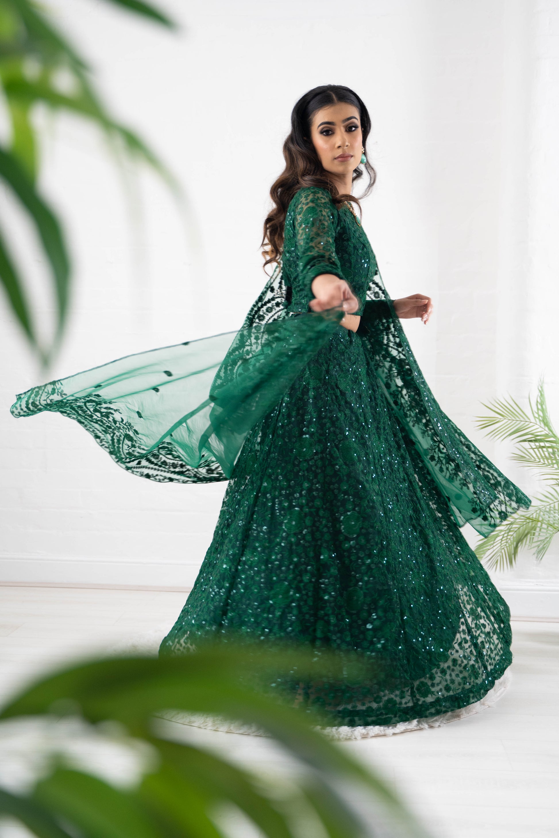 Ayesha Green Net Embellished Luxury Skirt (sizes 4-22)