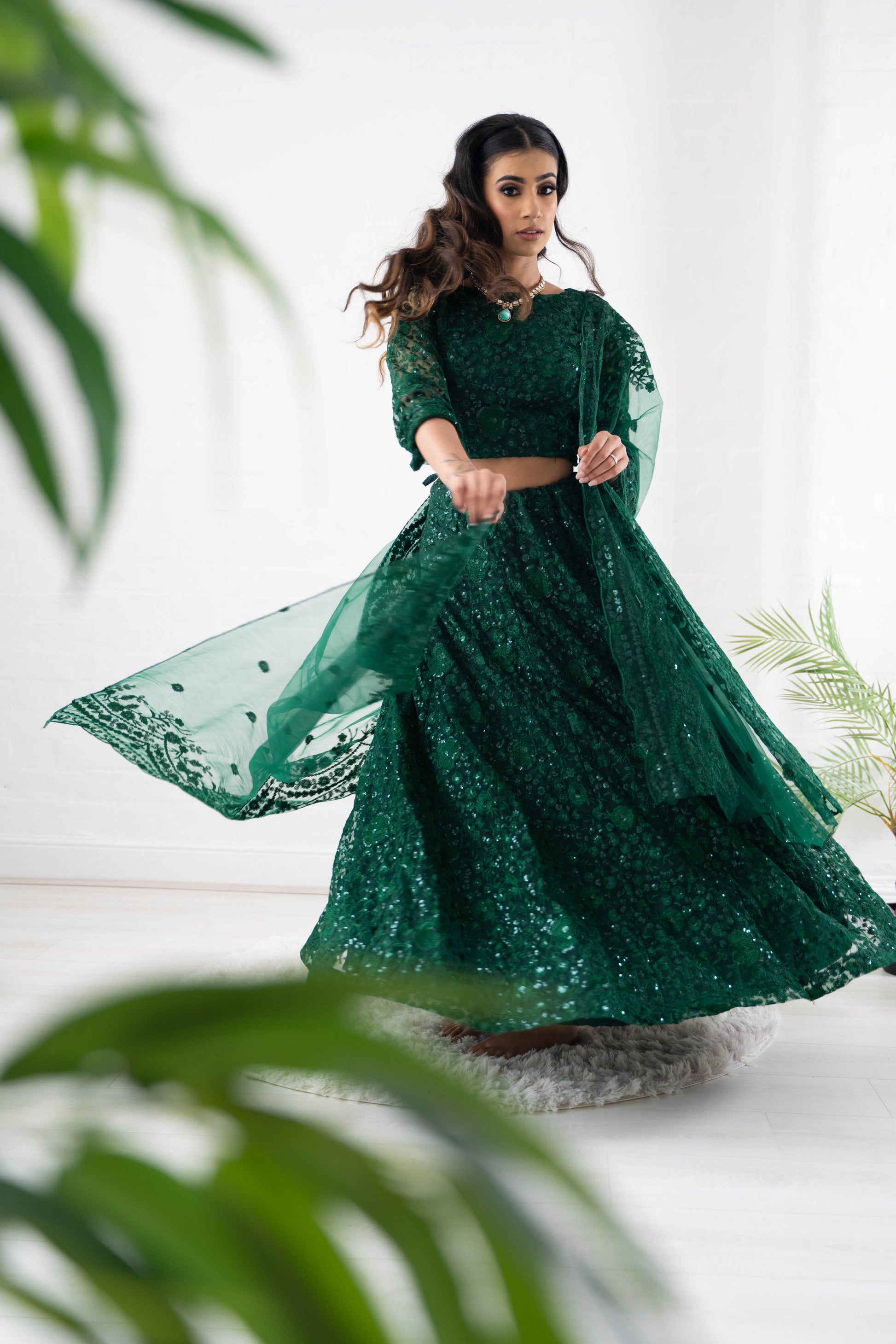 Ayesha Green Net Embellished Luxury Skirt (sizes 4-22)