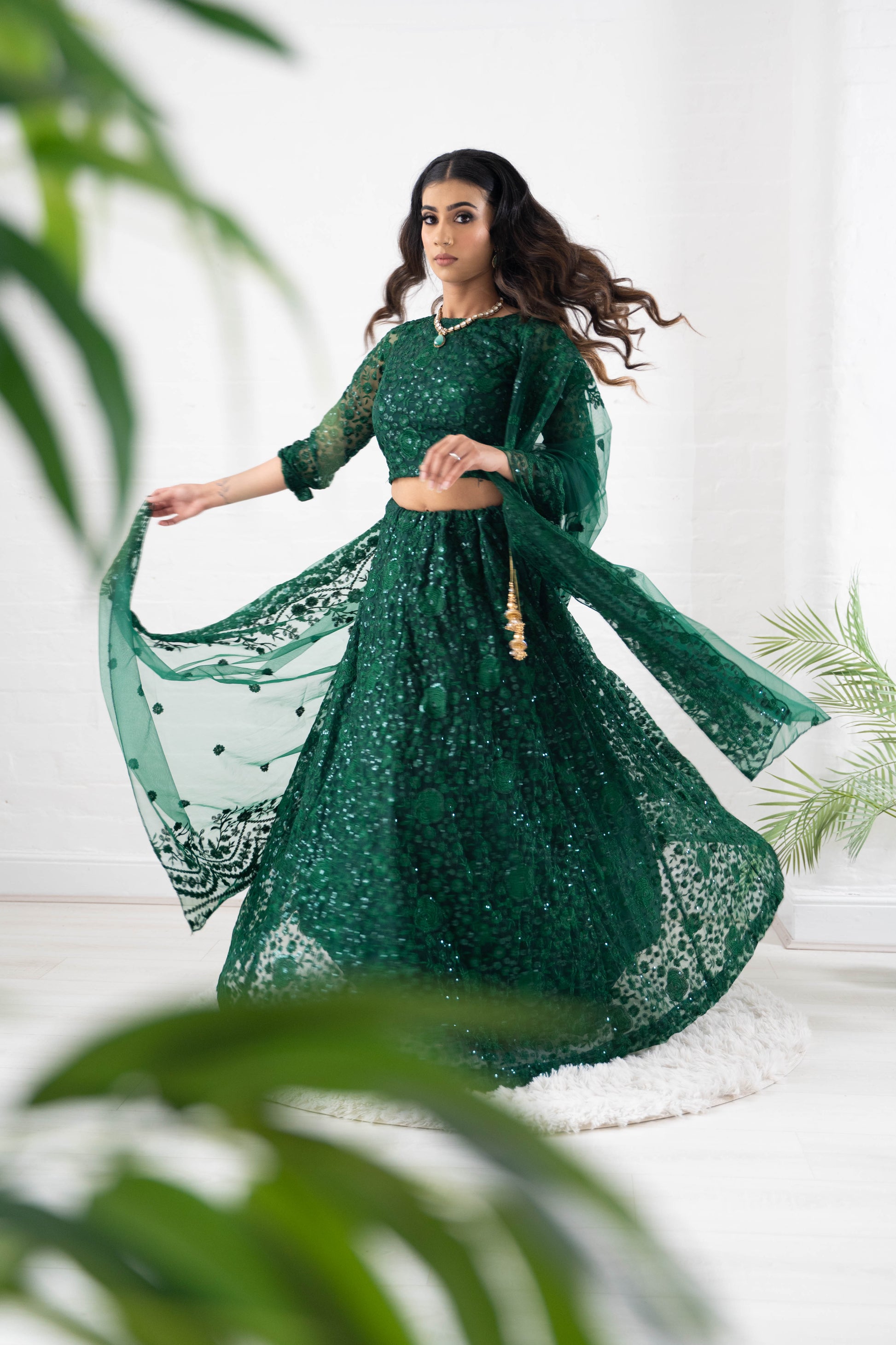 Ayesha Green Net Embellished Luxury Skirt (sizes 4-22)